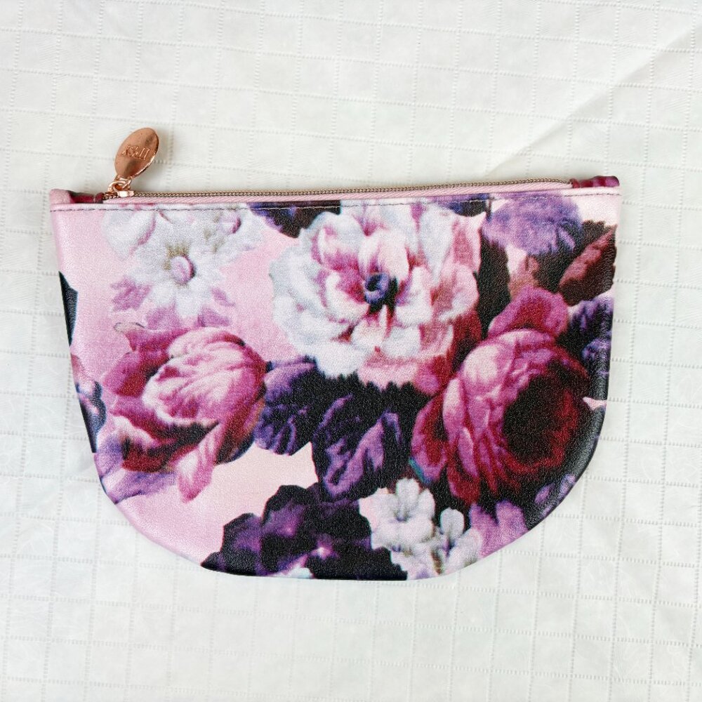 IPSY New pink purple floral pattern zippered makeup cosmetics bag pouch clutch - Picture 4 of 13